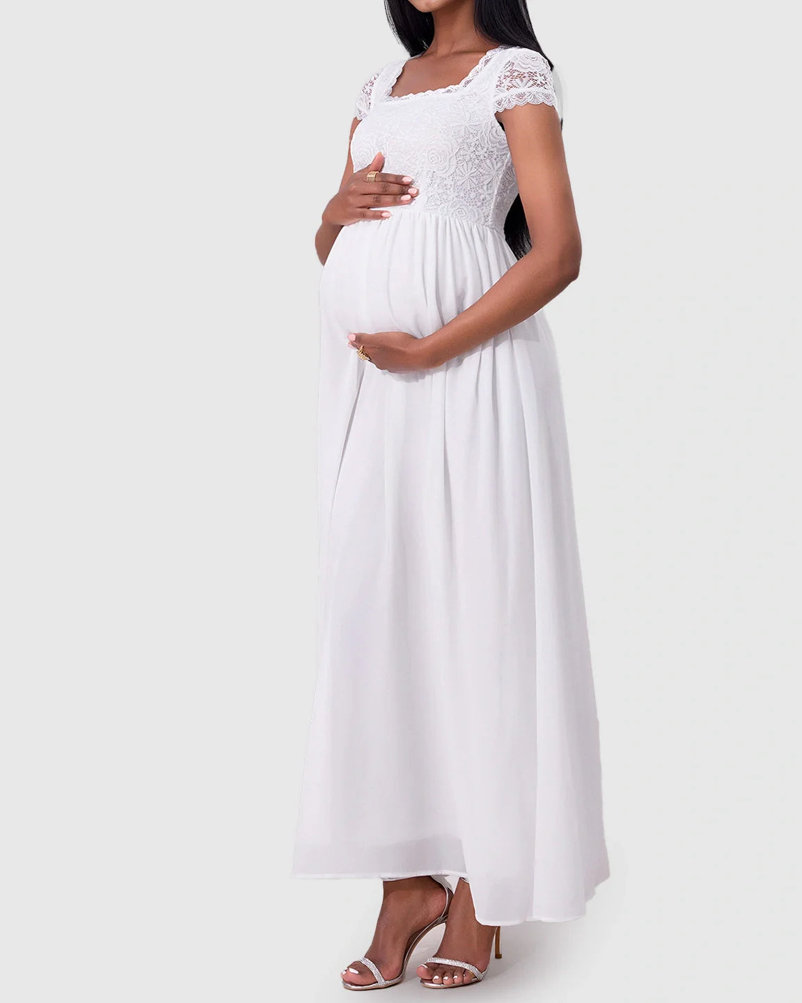 Bump Society – The Comfort Collection: Floral Lace Bodice Elegant Maternity Maxi Dress