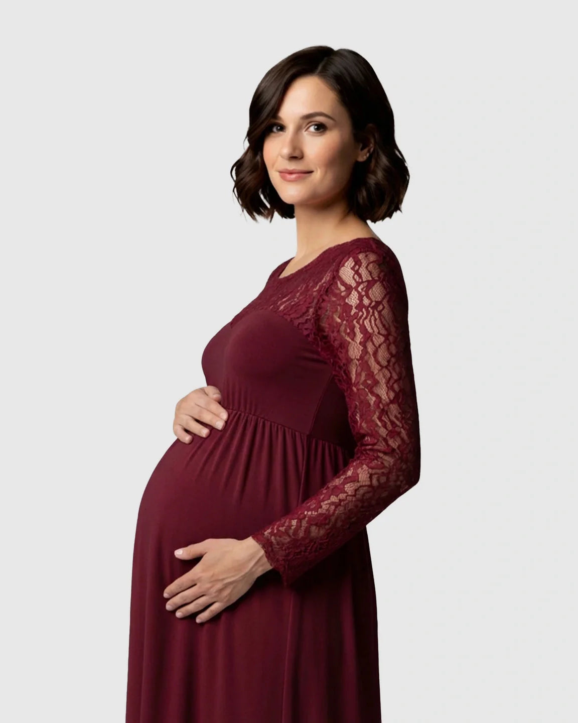 Bump Society – The Comfort Collection: Elegant Lace Floor-Length Maternity Photoshoot Dress